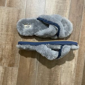 Grey navy blue UGG Abela Shearling Slippers